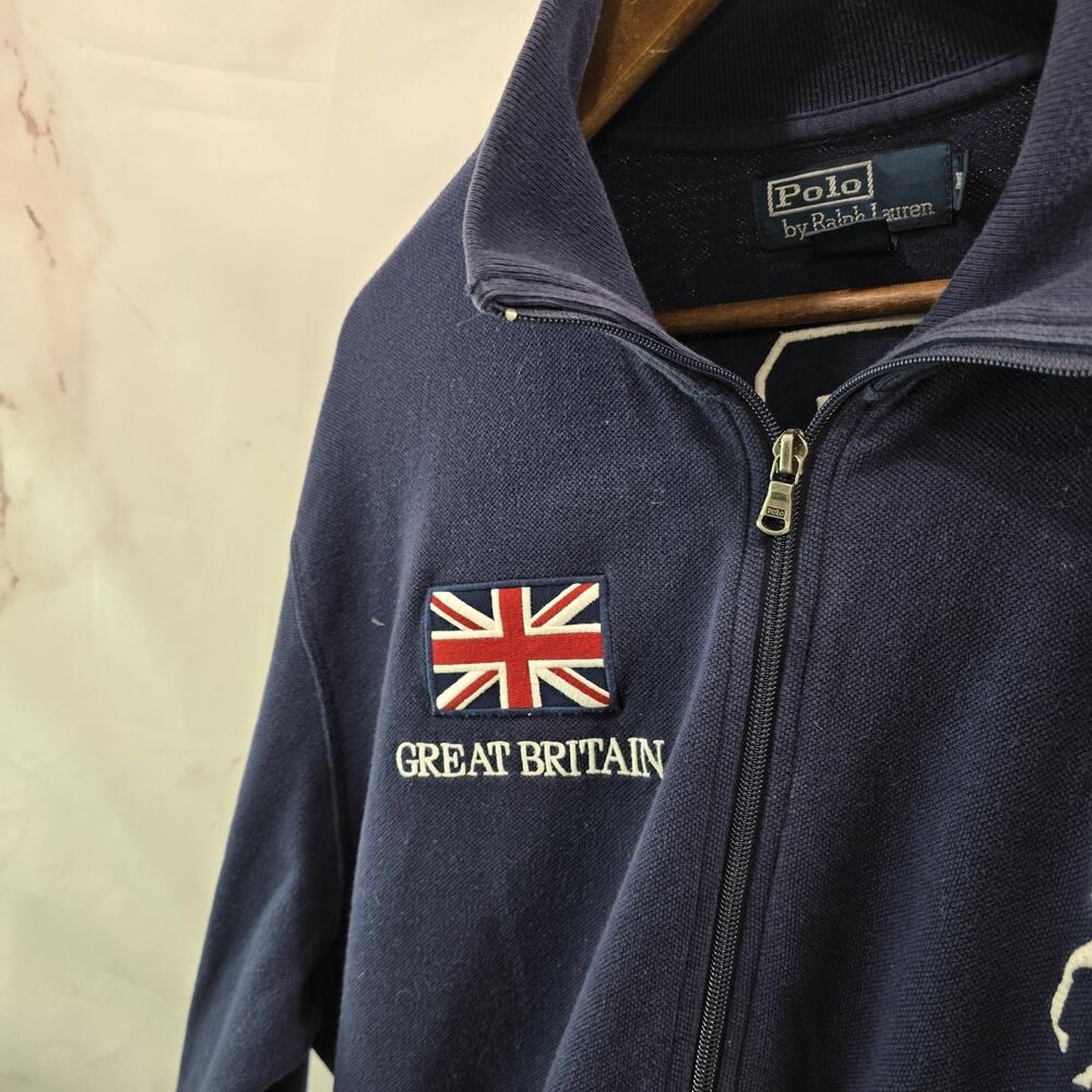 Vintage Polo Ralph Lauren Sweater Mens XL Cardigan Blue Great Britain Big Pony - Picture 2 of 14